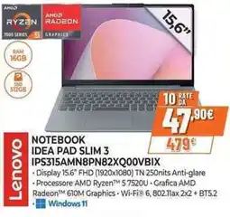Expert Lenovo NOTEBOOK IDEA PAD SLIM 3 IPS315AMN8PN82XQ00VBIX offerta