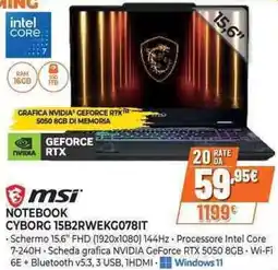 Expert msi NOTEBOOK CYBORG 15B2RWEKG078IT offerta