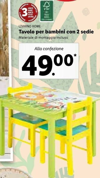 Lidl Livarno home tavolo per bambini con 2 sedie offerta
