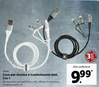 Lidl Tronic cavo per ricarica e trasferimento dati, 3 in 1 offerta