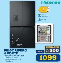 Euronics Hisense FRIGORIFERO 4 PORTE RQ758N4SWFE BLACK offerta
