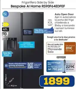 Euronics SAMSUNG Frigorifero Side by Side Bespoke Al Home RS90F64EDFEF offerta