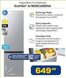 Euronics SAMSUNG Frigorifero Combinato EcoFlex Al RB38C600DSA offerta