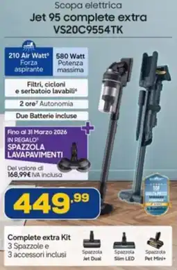 Euronics SAMSUNG Scopa elettrica Jet 95 complete extra VS20C9554TK offerta