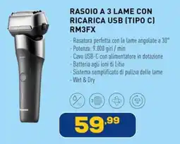 Euronics Panasonic Rasoio a 3 lame con ricarica usb (tipo c) RM3FX offerta