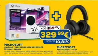 Euronics Xbox series s 512gb + xbox headset 4808 offerta