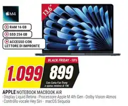 Trony Apple notebook macbook air offerta