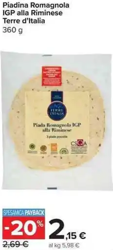 Carrefour Market Piadina Romagnola IGP alla Riminese Terre d'Italia offerta