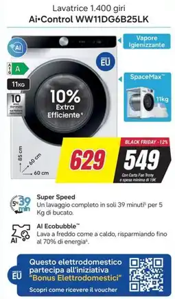 Trony SAMSUNG Lavatrice 1.400 giri Ai Control WW11DG6B25LK offerta
