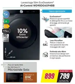 Trony SAMSUNG Lavasciuga Slim EcoDosatore Ai Control WD90DG6G94BB offerta