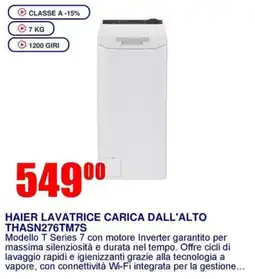 Trony HAIER LAVATRICE CARICA DALL'ALTO THASN276TM7S offerta