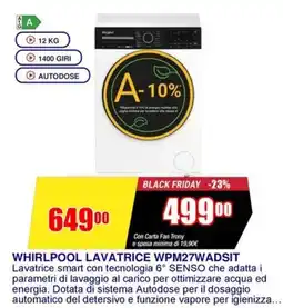 Trony WHIRLPOOL LAVATRICE WPM27WADSIT offerta