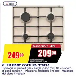 Trony GLEM PIANO COTTURA GT64SA offerta