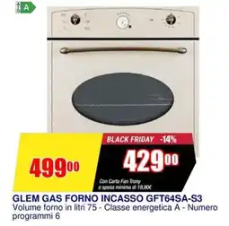 Trony GLEM GAS FORNO INCASSO GFT64SA-S3 offerta