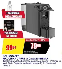 Trony Lollocaffe macchina caffe' a cialde kremia offerta