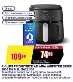 Trony PHILIPS FRIGGITRICE AD ARIA AIRFRYER SERIE 2000 DA 6.2L NA231/00 offerta