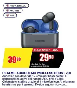 Trony Realme auricolari wireless buds T200 offerta