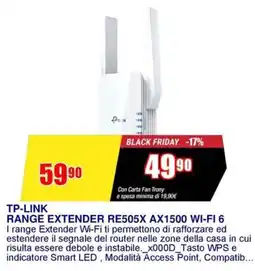 Trony TP-LINK RANGE EXTENDER RE505X AX1500 WI-FI 6 offerta