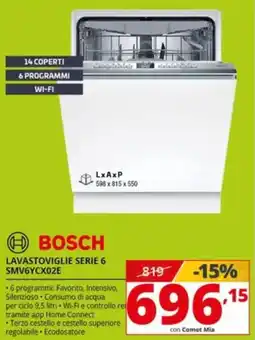 Comet BOSCH LAVASTOVIGLIE SERIE 6 SMV6YCX02E offerta