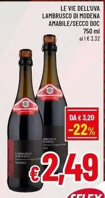 A&O Le vie dell'uva lambrusco di modena amabile/secco doc offerta