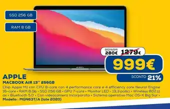 Euronics Macbook air 13" 256gb mgn63t/a offerta
