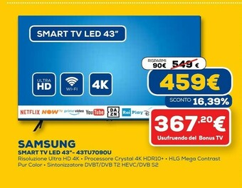 Euronics Smart tv led 43" 43tu7090u offerta