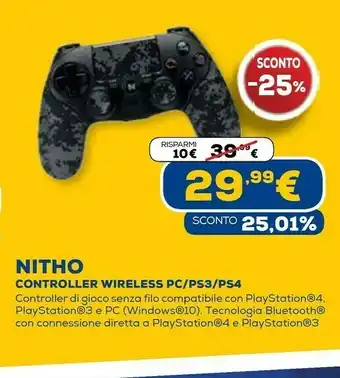Euronics Nitho controller wireless pc/ps3/ps4 offerta