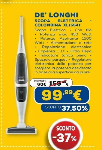 Delonghi colombina class xl155.41 senza sacchetto nero, bianco 1,3 l 450 w