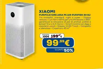 Euronics Mi air purifier 3h purificatore 45 m² 64 db nero, bianco 38 w offerta