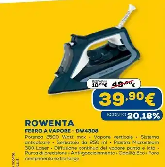 Euronics Dw4308 express steam, ferro da stiro, microsteam300 laser per ottima diffusione del vapore, emissione continua di vapore di 4 offerta