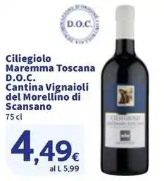 Sigma Ciliegiolo Maremma Toscana D.O.C. Cantina Vignaioli del Morellino di Scansano offerta