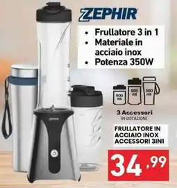 MEGA ZEPHIR Frullatore in acciaio inox accessori 3int offerta