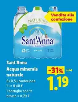Lidl Sant'Anna Acqua Minerale Naturale offerta