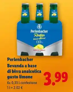 Lidl Perlenbacher Bevanda a base di birra analcolica gusto limone offerta