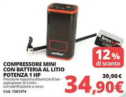 Brico Io Compressore mini con batteria al litio potenza 1 hp offerta