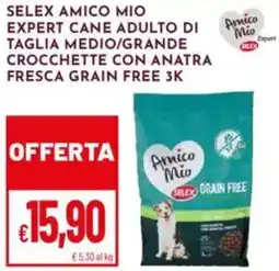 Pan Selex amico mio expert cane adulto di taglia medio/grande crocchette con anatra fresca grain free 3k offerta