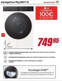 Trony LG asciugatrice next ai RNX5009TWBB offerta