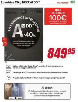Trony Lg lavatrice next ai dd F4X7013TBB A offerta