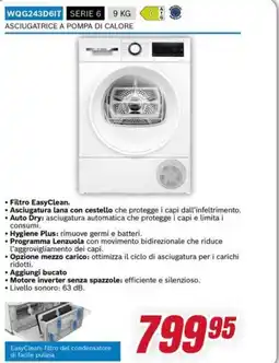 Trony BOSCH WQG243D6IT SERIE 6 ASCIUGATRICE A POMPA DI CALORE offerta