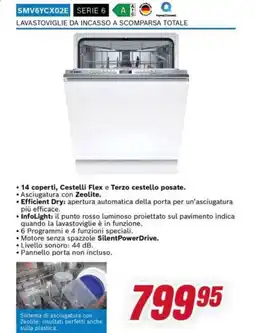Trony BOSCH SMV6YCX02E SERIE 6 LAVASTOVIGLIE DA INCASSO A SCOMPARSA TOTALE offerta
