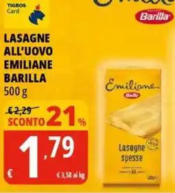 Tigros Lasagne all'uovo emiliane BARILLA offerta