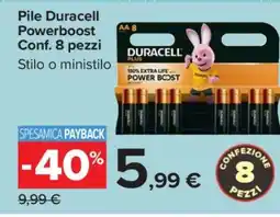 Carrefour Pile Duracell Powerboost Conf. 8 pezzi offerta