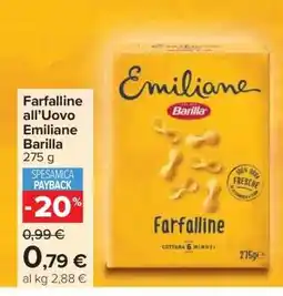 Carrefour Farfalline all’uovo Emiliane Barilla offerta