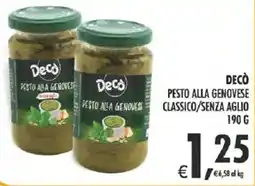 Deco Supermercati Decò pesto alla genovese classico/senza aglio offerta