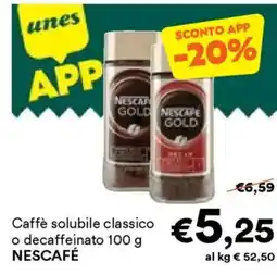 Unes Caffè solubile classico o decaffeinato NESCAFÉ offerta