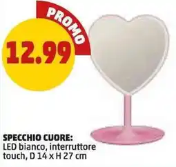 PENNY Specchio cuore led bianco, interruttore touch offerta