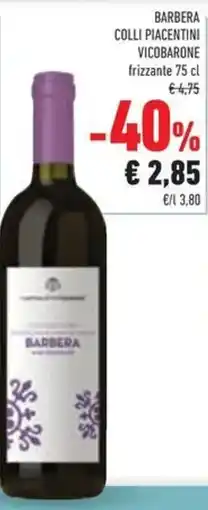 Conad Barbera colli piacentini vicobarone frizzante offerta