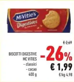 Conad Biscotti digestive mc vities classici, cacao offerta