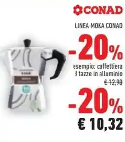 Conad Linea moka conad, caffettiera 3 tazze in alluminio offerta