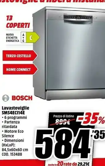 MediaWorld Serie 4 sms4eci14e lavastoviglie libera installazione 13 coperti c offerta